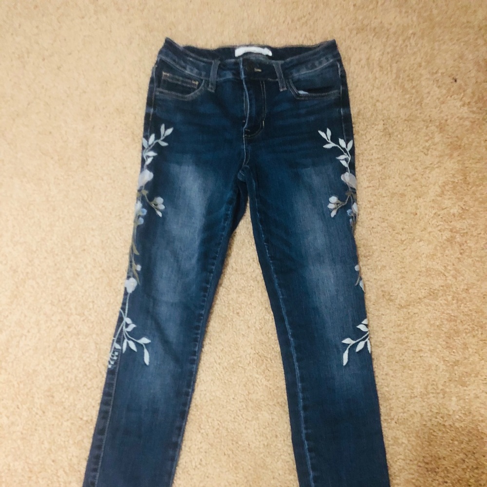 Embroidered Navy Blue Skinny Jeans Size 1 Juniors